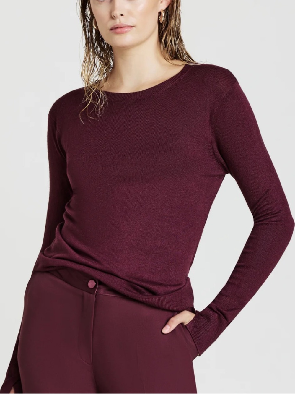 NWT ZARA BURGUNDY RED LIGHTWEIGHT KNIT LONG SLEEVE TOP S